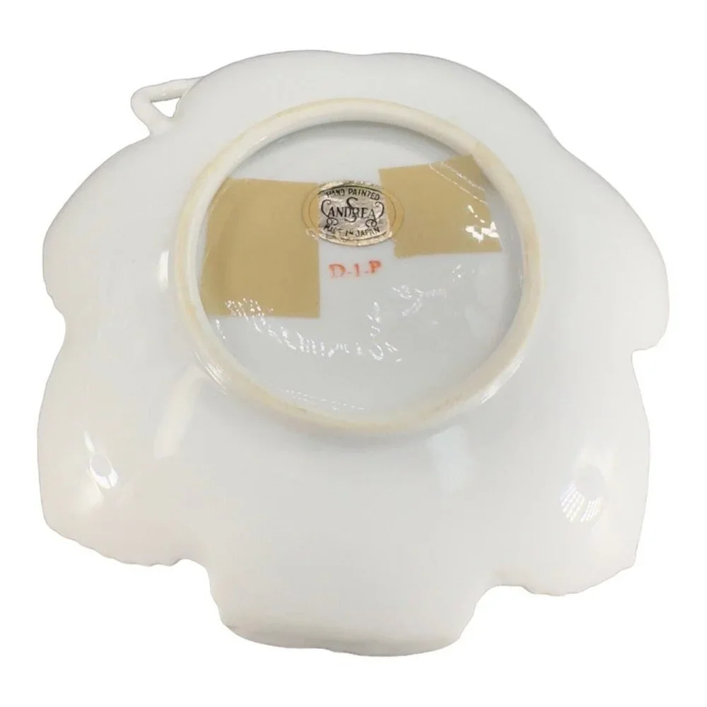 Andrea By Sadek Hand Painted Leaf Dish‎ Bowl Silver Overlay Butterfly And A Bug